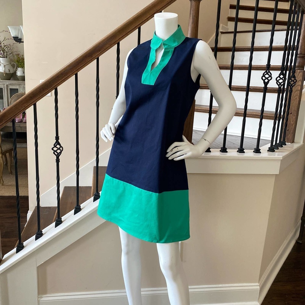 NWT SAIL TO SABLE Sleeveless Navy and Kelly Green Tunic Dress, M0570 - Picture 2 of 8